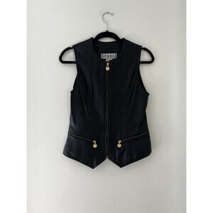 Vintage Siena Studio Black Leather Vintage Zip Up Vest 80s 90s Size Small Biker